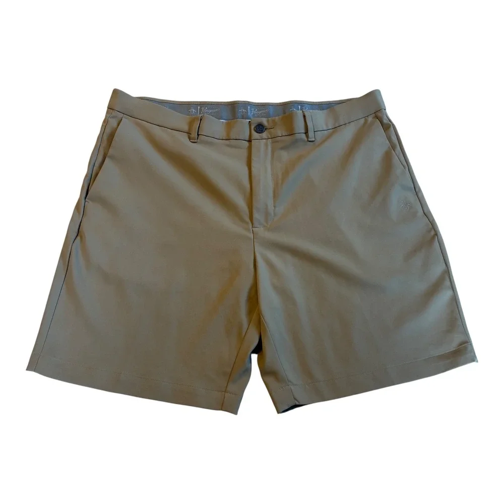 Penguin Golf Shorts Mens 38 Beige Flat Front Casual Classic Fit Lightweight‎